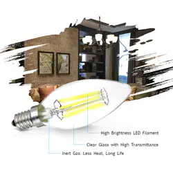 3 шт 600LM затемнения светодио дный лампы 6 Вт E14 базы светодио дный свечи накаливания C35 ясно Стекло в форме торпеды пуля Топ Винтаж лампочки