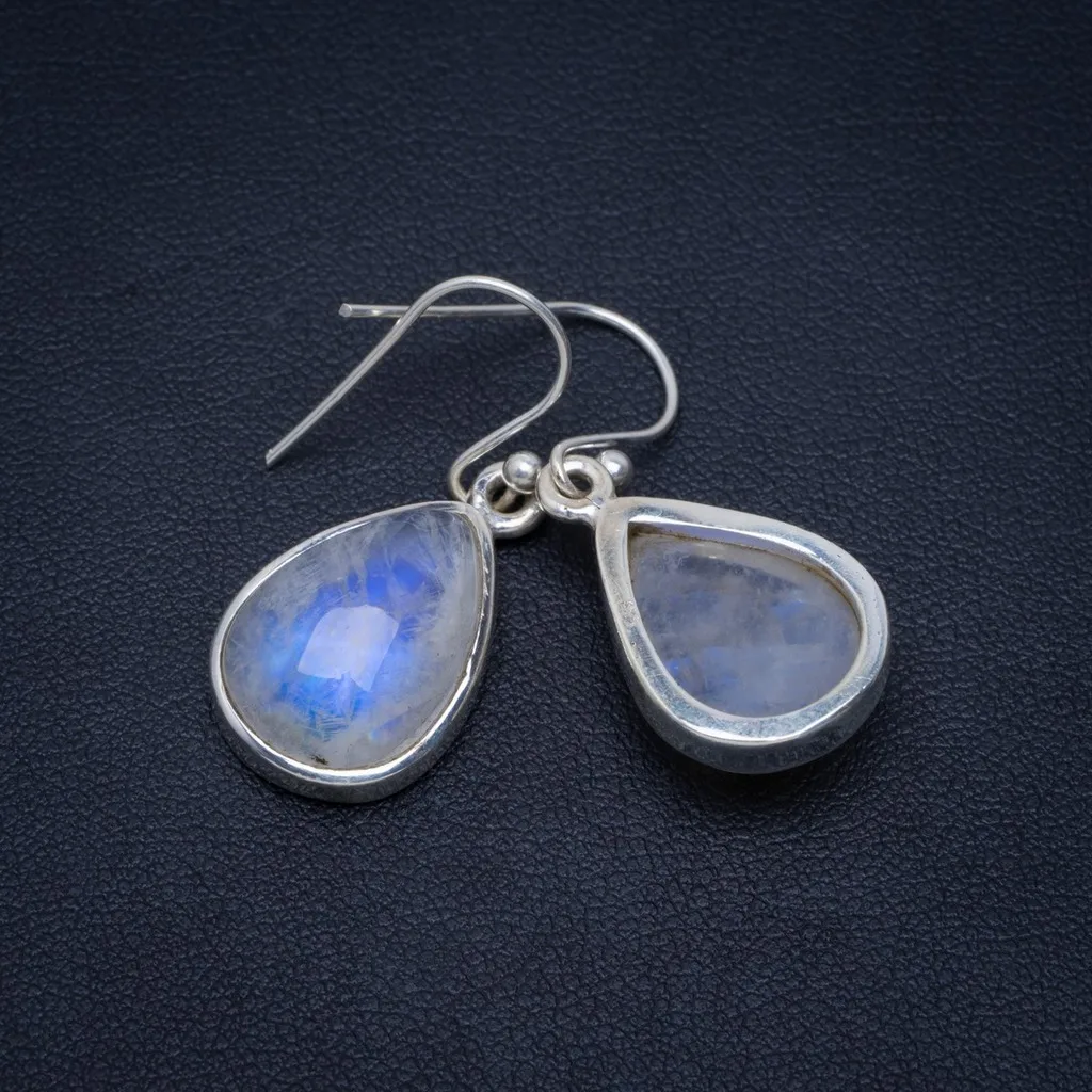 

Natural Rainbow Moonstone Handmade Unique 925 Sterling Silver Earrings 1.5" A4355