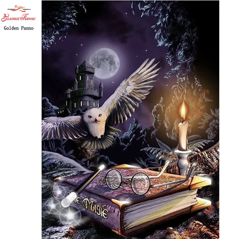 

Golden Panno Full Square drill DIY Diamond Painting Cross Stitch Home Decor Mosaic Harry Potter Magic Cartoon Hawk Embroidery