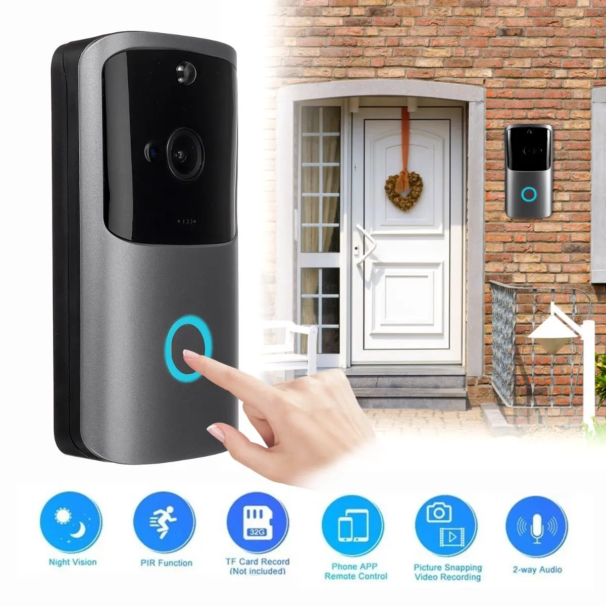 

M10 Video Doorbell 720P/ 15fps 100MP WIFI XSH CAM /UBELL-APP Two-Way Voice Intercom with TF Card