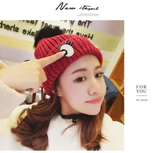 Шапка для взрослых, женские зимние шапки с милым глазом, женская шапка, мужские хлопковые шапки с ушками, толстые теплые шапочки для взрослых