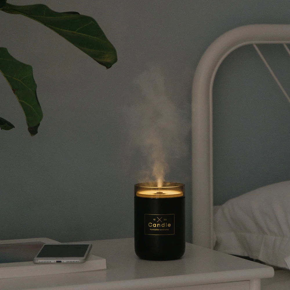 280ML Ultrasonic Air Humidifier Candle Romantic Soft Light USB Essential Oil Diffuser Car Purifier
