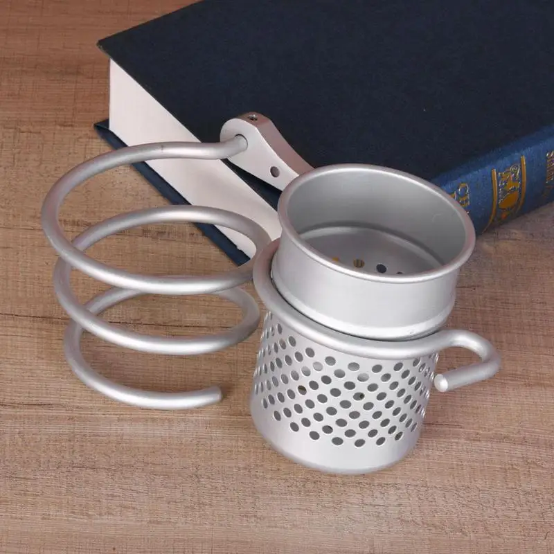 الألومنيوم الحمام رف جدار الحائط مجفف الشعر رف التخزين مجفف شعر حامل دعم الفضة دوامة الوقوف مع تخزين كوب