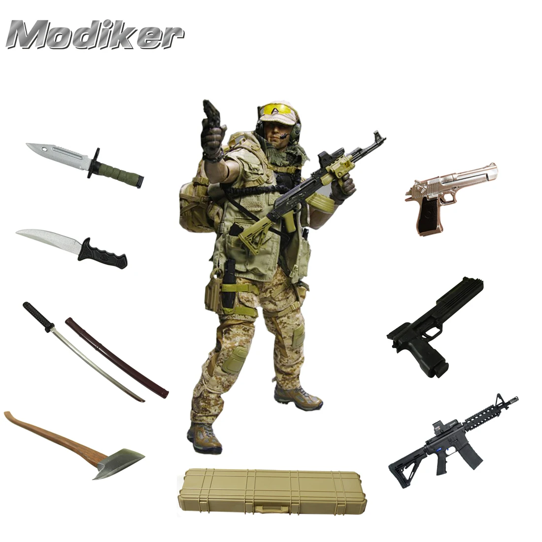 

MODIKER Pocket Size Simulated Mini Blaster Model for 1:6 12 inch Action Toy Figures Tactical Equipment Gun Knife Showing Stand