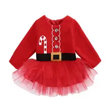 Платье для новорожденных девочек рождественские платья из тюля с Санта-Клаусом, костюмы, От 0 до 2 лет, одежда с длинными рукавами