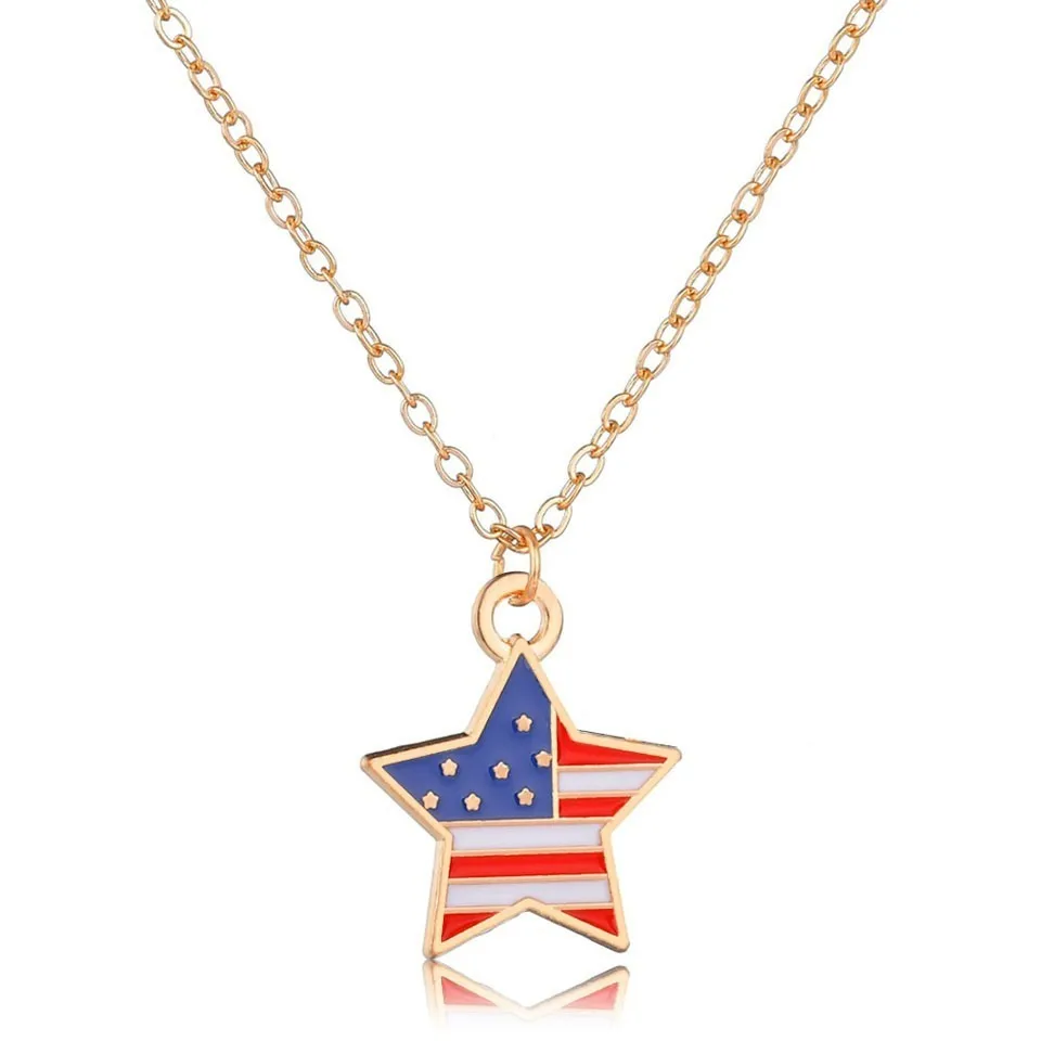 

Women Fashion USA Flag Star Shape Trendy Pendant Necklace Design Female Fashion Jewelry For Women Drop Necklace Wedding Jewelry