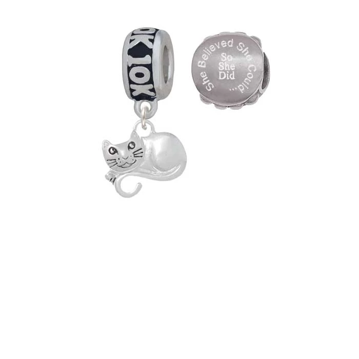 Curled Up Cat 10K Run She Believed Could Charm Beads (Set of 2) |