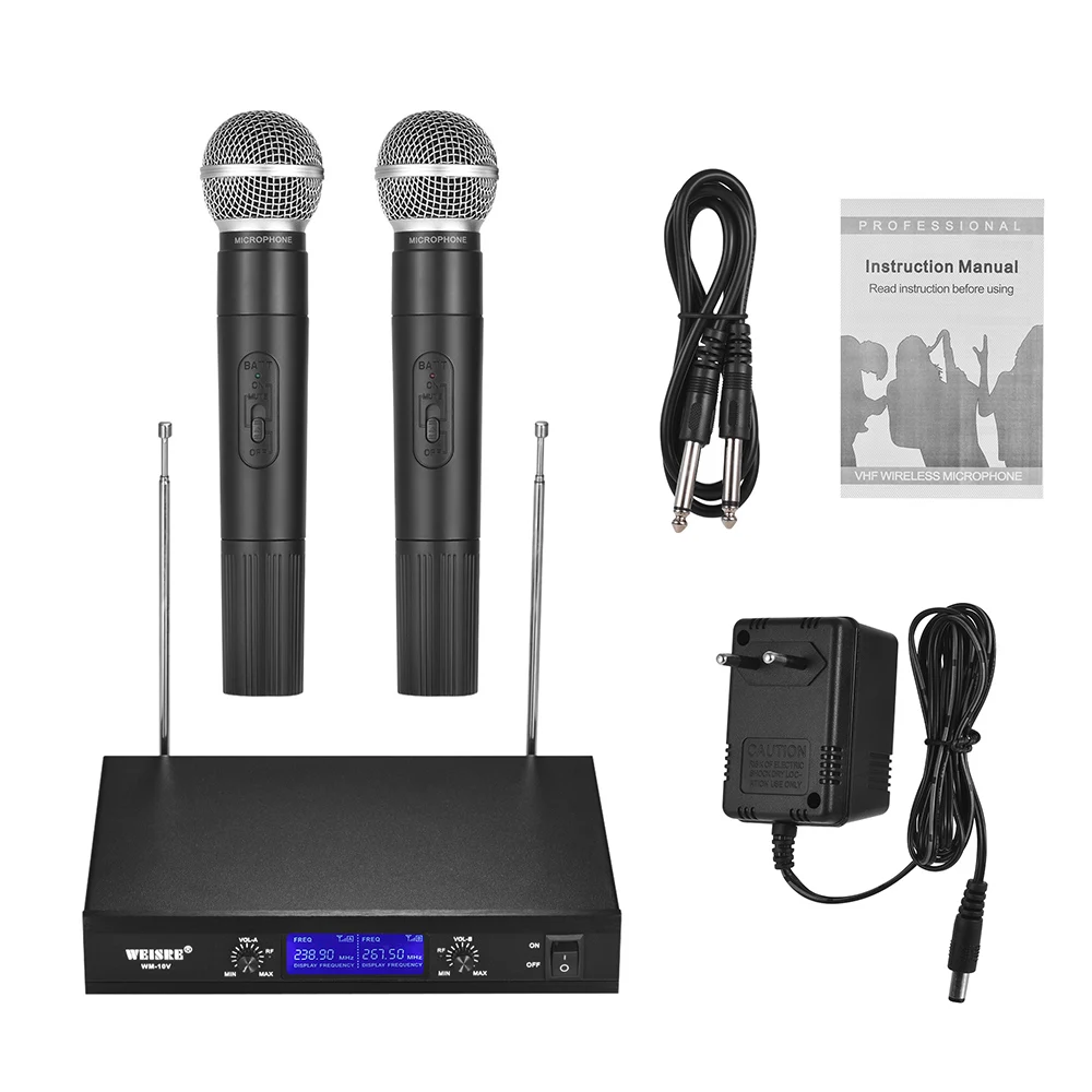 VHF Wireless Microphone System 2 Channels with 2 Handheld Mic & 1
