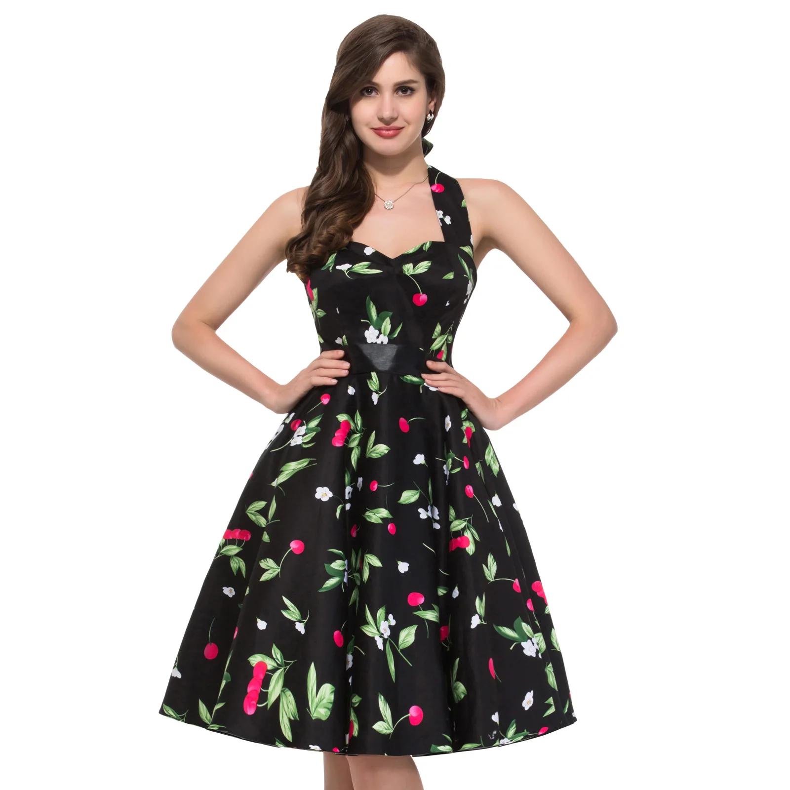 

GK Stock Retro Vintage Cotton Backless Halter Party Picnic Dress 10 Patterns