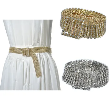 

New Luxury Shinny Crystal Setting Woman's Metal Waist Chain Sweet Seven Rows All Crystal Setting Slender Waist Chain