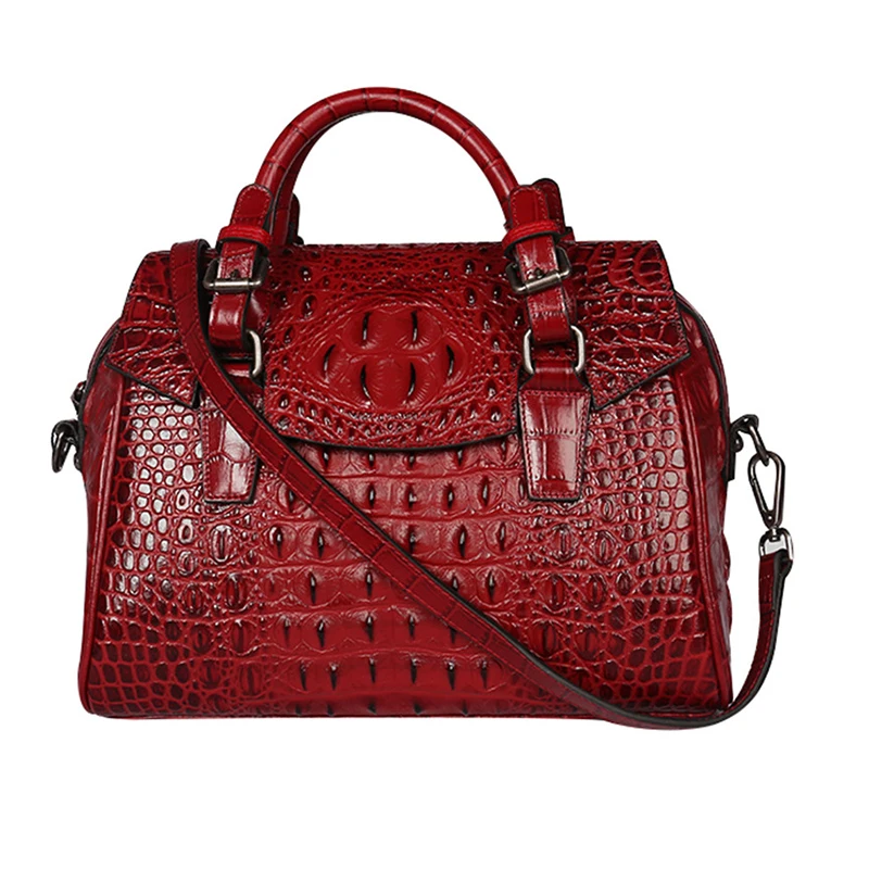 

Genuine Leather Women Messenger Shoulder Bags Shopping Tote Handbag Crocodile Pattern High Quality Real Cowhide Top Handle Bag