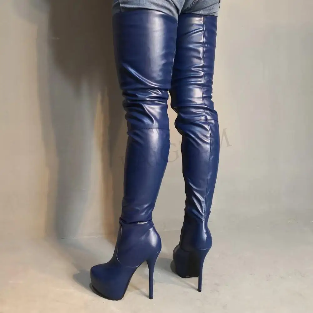 Laigzem женские облегающие высокие сапоги Клубные вечерние высокие сапоги до промежности женская обувь; Female Bota Botines Mujer большой Размер 4-19