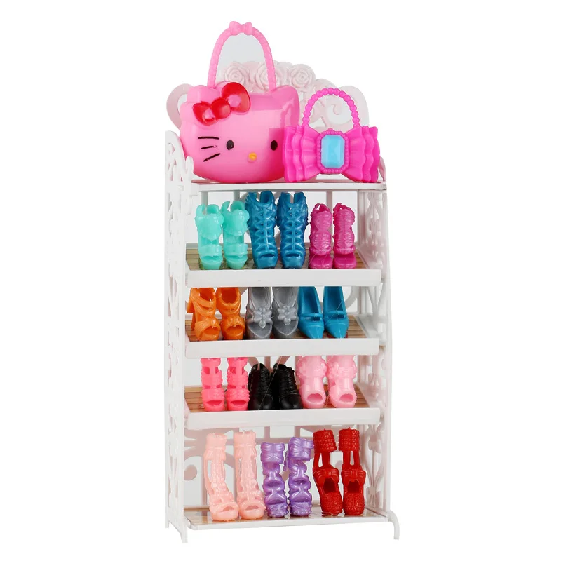 

Doll Shoes Rack Playhouse Accessories One Set For Doll House White Miniature Furniture Kids Pretend Play For Girl Gift Newest