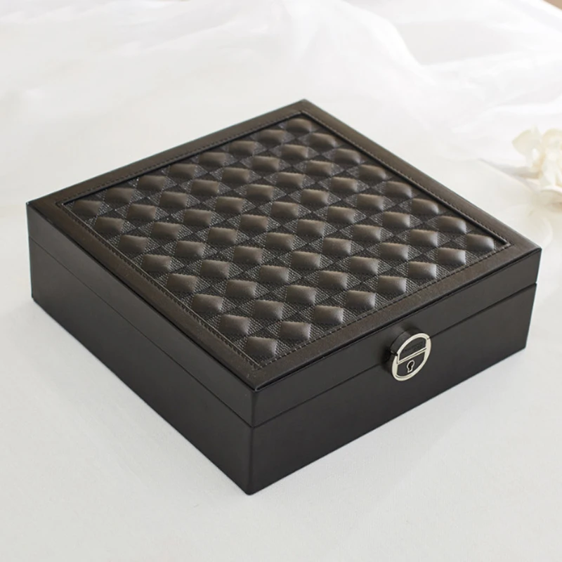 

Pu Leather Wooden Jewelry Storage Box Organizer Watch Earring Necklace Bracelet Nail Display Case Women Gift
