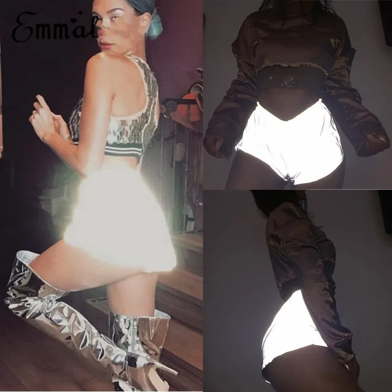 

Fashion Women's Sexy Noctilucence Shiny Disco Club High Waisted Apparel Ladies Mini Reflective Luminous Shorts Hot