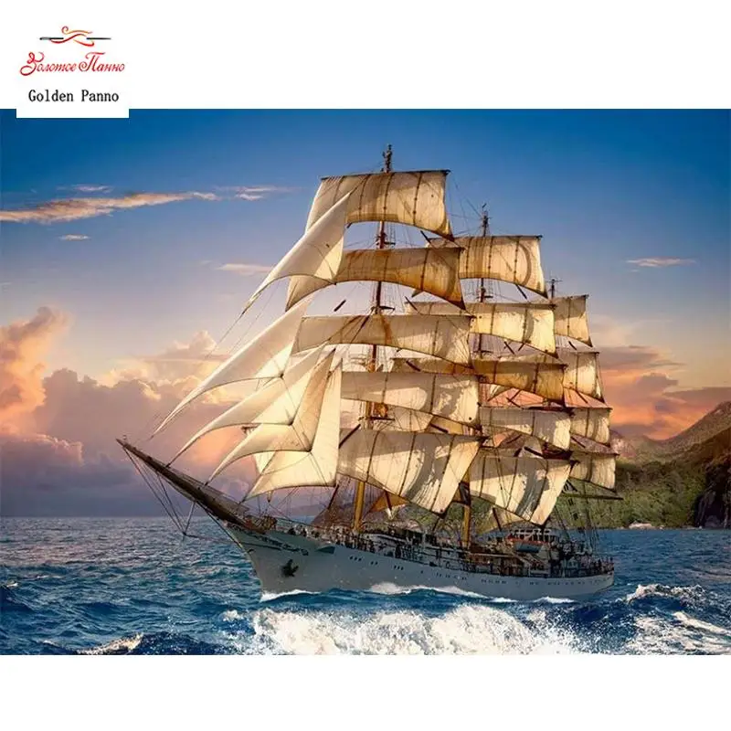 

GOLDEN PANNO Diamond Painting Full Square 5D Diy Daimond Embroidery Diamant Mosaic Sale Displasy Broderie Diamant Sailboat 12