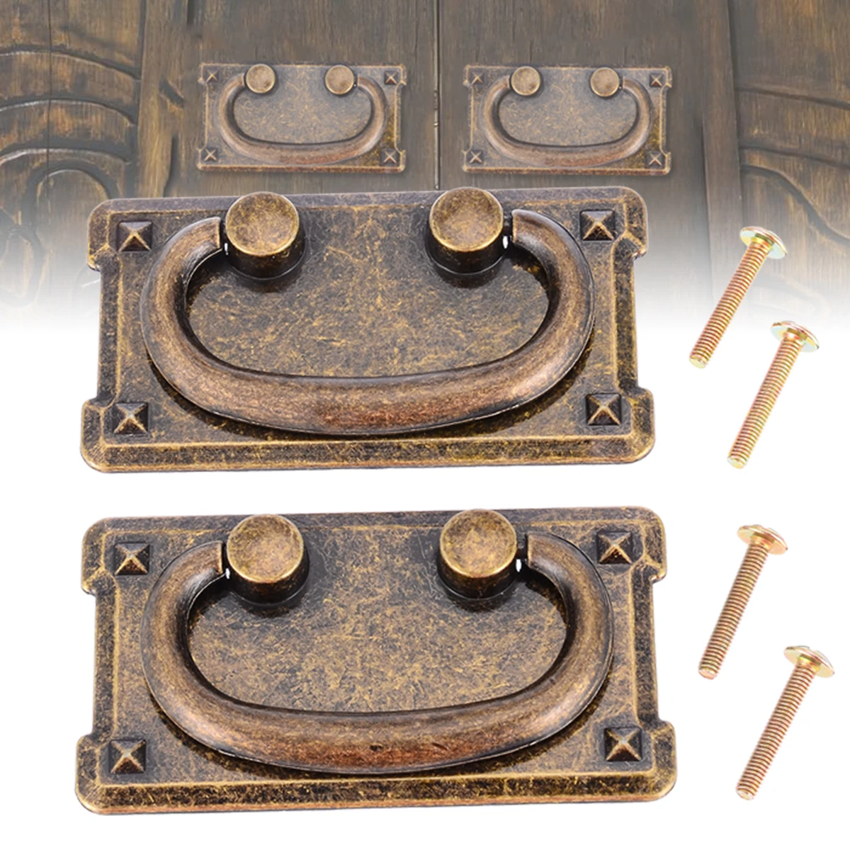 Mayitr 2 Set Antique Drop Handle Bronze Door Cupboard Drawer Cabinet Drop Handle Knob With Screws For Furniture Hardware Tool