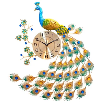 

Large Creative Wall Clock Peacock Diamond Mute Clocks for Living Room Home Decor Digital Metal Crystal Modern Clock Wall Watch