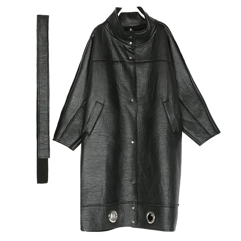 Long long Grande Lâche Noir Cuir Taille Polaire Et 1118 X Faux Hiver Pu Femmes Streetwear Col Roulé Veste Tranchée Épais Manteau wqxg7Zx