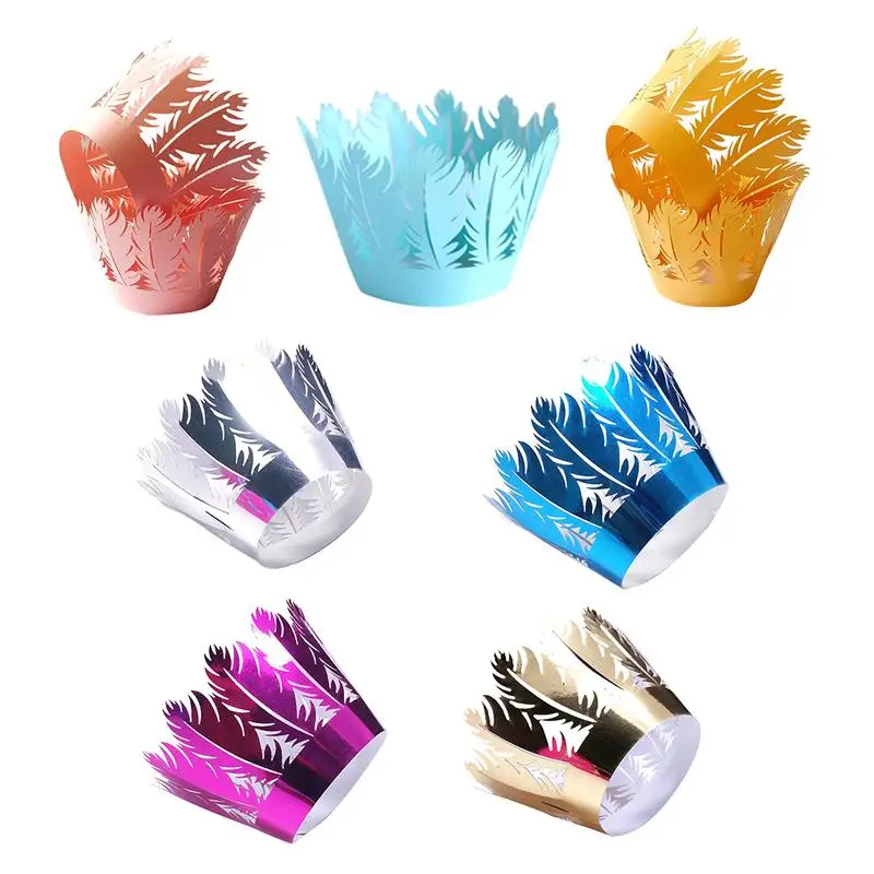 50 шт. полые Бумажные Формочки для кекса красивые перьевые Кружева бумага для выпечки лоток Светоотражающие яркие золотые вечерние принадлежности аксессуары для выпечки