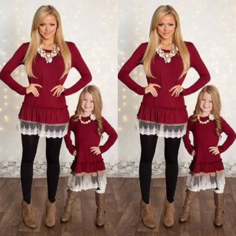 

Emmababy Women Mother Daughter Lace Matching Long Sleeve Dresses Girl Dress Clothes Outfits