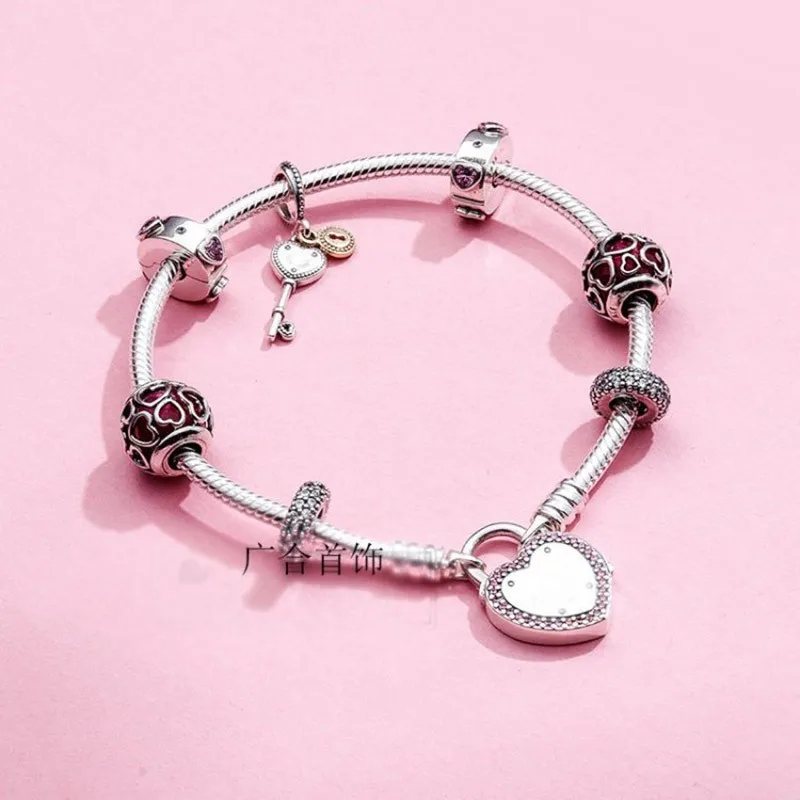 

Pandora S925 100% Silver A String Of Beads Diy Bracelet Lover Section Series Gift Love Determine Lifetime Finished Product Chain
