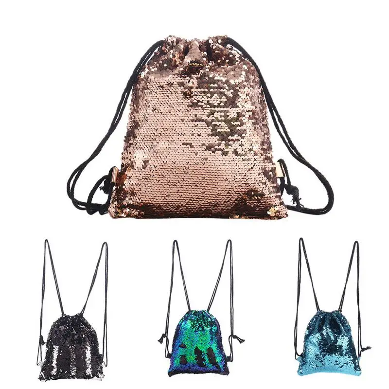 

Drawstring Bag Strap Panelled Double Color Sequins Women Men Shoulder Bag Designed Straps For Backpack