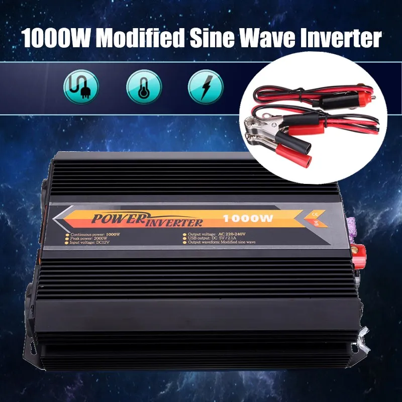

Inverter Max 2000 Watts 1000W 12 V to AC 220 Volt LCD Digital USB Modified Sine Wave Converter Car Charge Converter Transformer