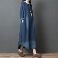 Новые весенние модные женские рубашки Свободная Удобная хлопковая блузка из денима ковбойский синий 8966