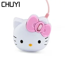 CHUYI мини 3D милая hello kitty проводная мышь для девочки мультфильм USB оптическая компьютерная мышь игровая мышка для ПК ноутбук дети