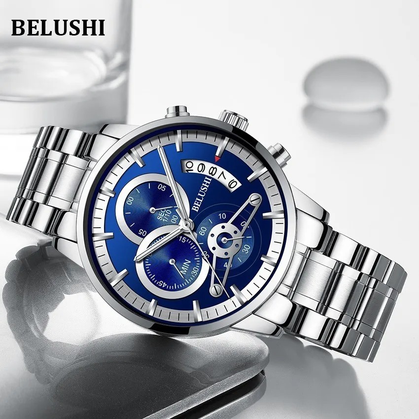 Belushi  Mens Watches Top Luxury Brand SLilver Watch Men Relogio Masculino Military Army Analog Quartz Wristwatch Montre Homme