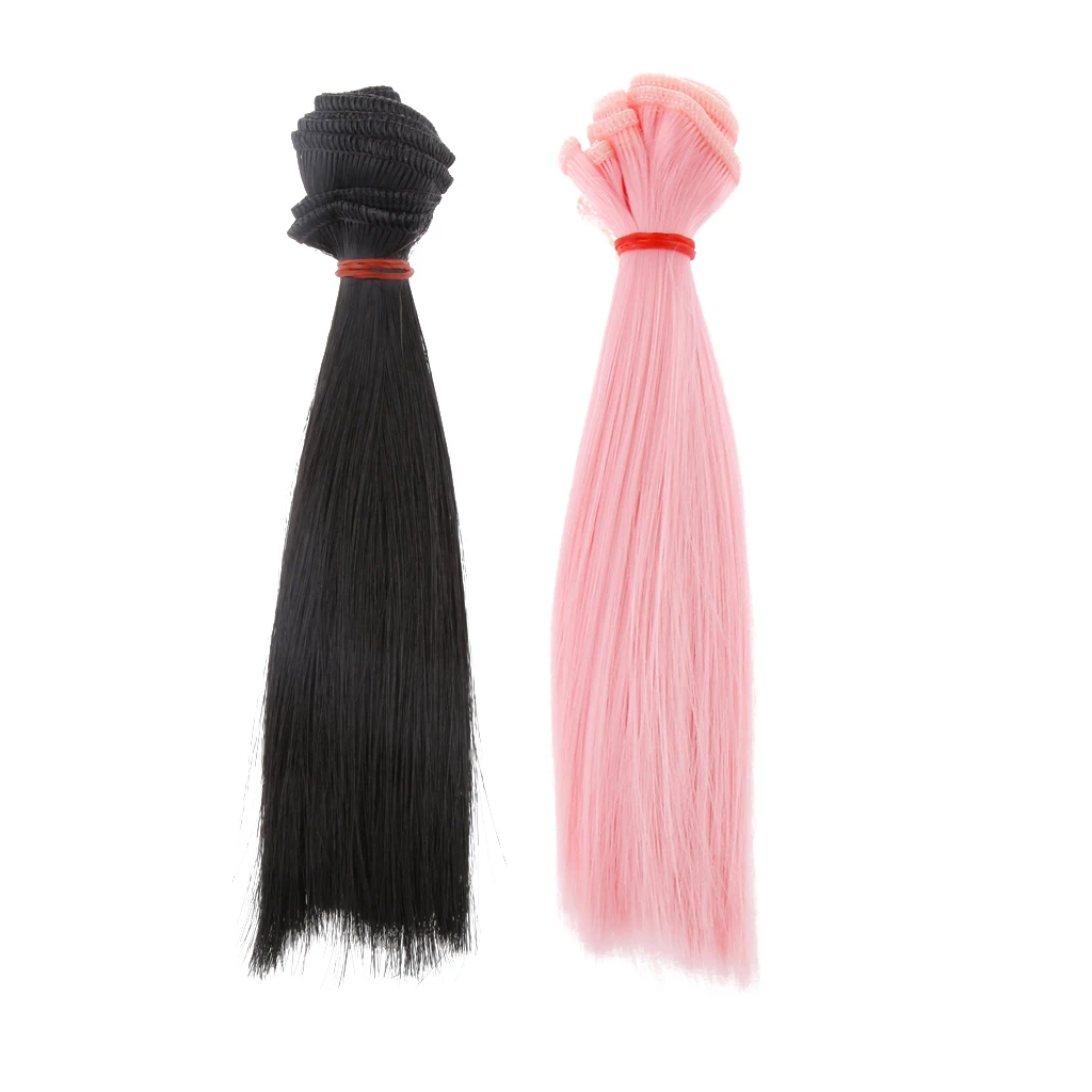 

7-9inch 1/3 1/4 1/6 BJD Doll DIY Wig Straight Hair For Girl Dolls Making and Repair Supplies (Black & Pink)