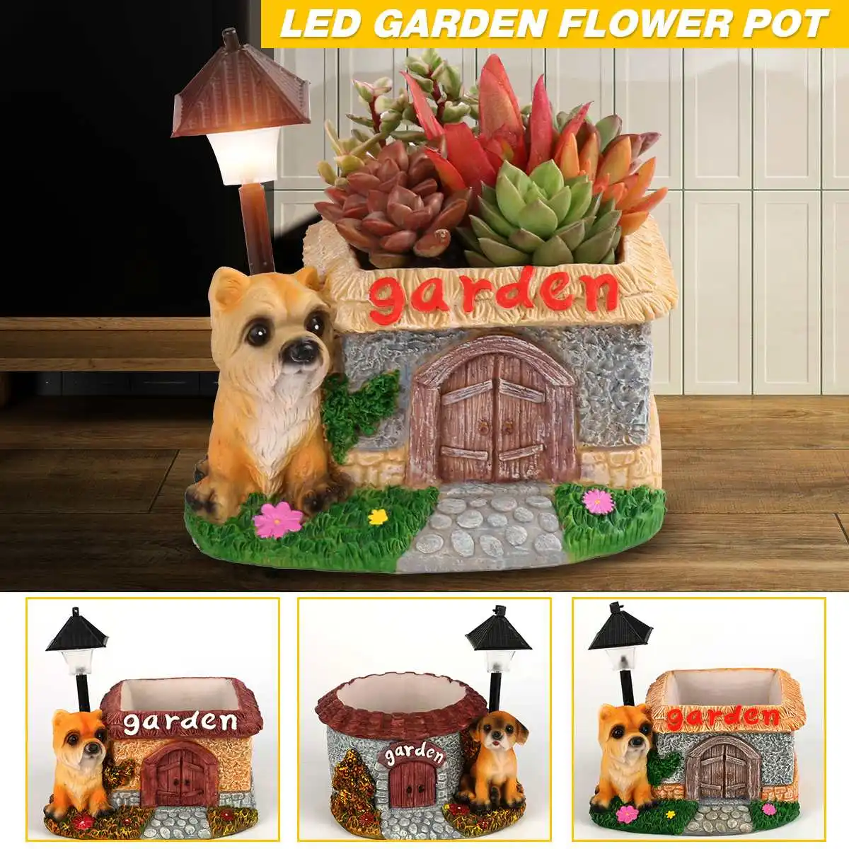 

Animal+ Garden Multipl Color LED Pot Detachable Resin Cartoon Dog Square Garden Fleshy Flower Pot Cactus Succulent Plants Basket