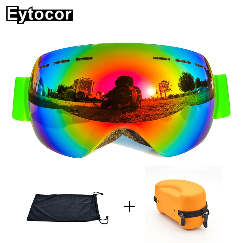 EYTOCOR UV400 ТПУ Рамка магнитные лыжные очки с быстросменными линзами зеркальное