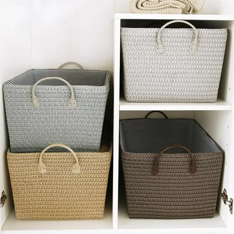 OUNONA بسيطة سلة الغسيل ترتيب سلة كبيرة خزانة خزانة ملابس مربع للاطفال لعبة وجبة خفيفة إنهاء صندوق تخزين (البيج) OUNONA بسيطة سلة الغسيل ترتيب سلة كبيرة خزانة خزانة ملابس مربع للاطفال لعبة وجبة خفيفة إنهاء صندوق تخزين (البيج)