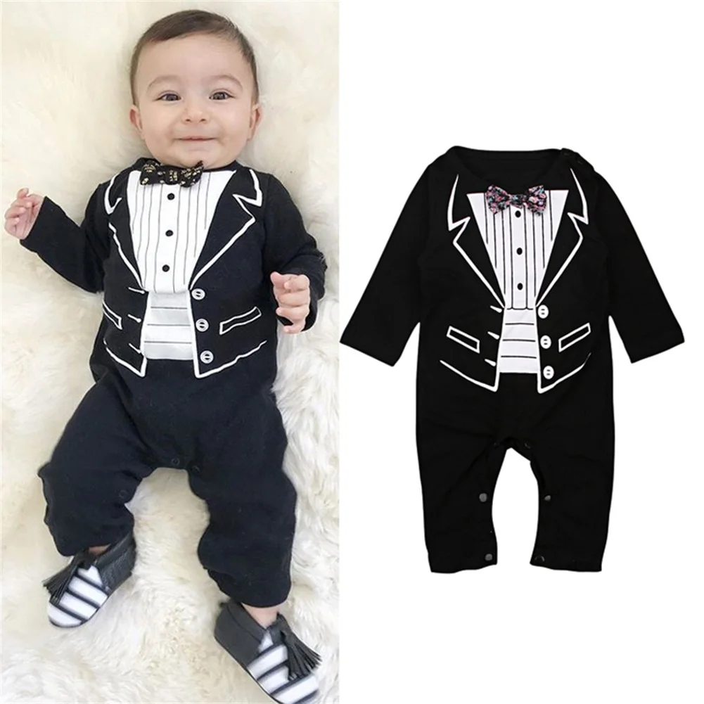 Newborn Kids Baby Boys Gentleman Cotton Romper Bodysuit Jumpsuit Outfit Clothes 