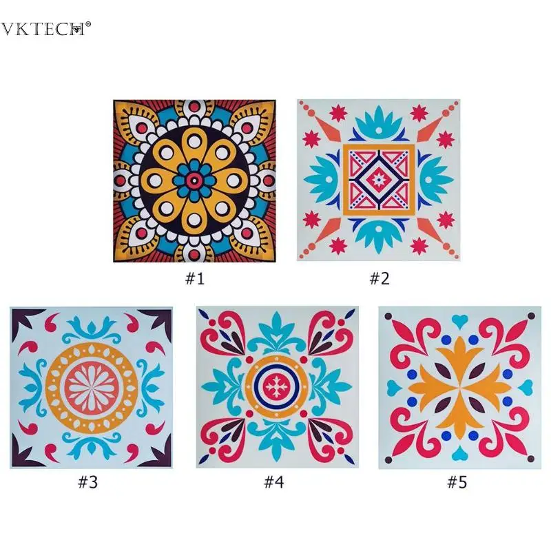 PVC Self-adhesive Waterproof DIY Wall Tiles Sticker Moroccan Retro Style Art Decals for Kitchen Wall Tiles Stickers