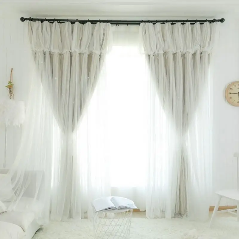 Double Layer Gauze Stars Curtains Hollowed Out Shading Simple Modern Bedroom Nordic Style Romantic Decorative Bay Window Curtains Aliexpress