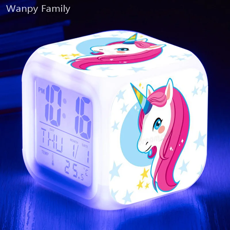 Милый пони Единорог Будильник 7 цветов светящийся светодиодный цифровой будильник для детей подарок на день рождения многофункциональные вспышки часы