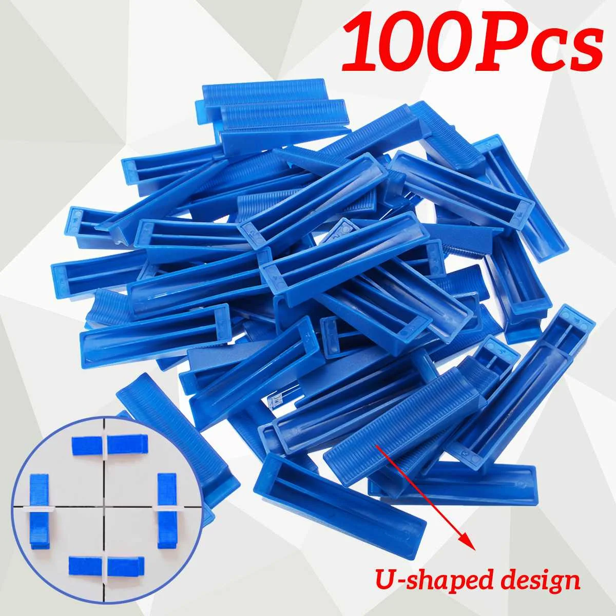 

100pcs 88x21x15mm PVC Tile Leveling U Shape Wedge Tile Spacers For Tile Surface-Levelling System Blue