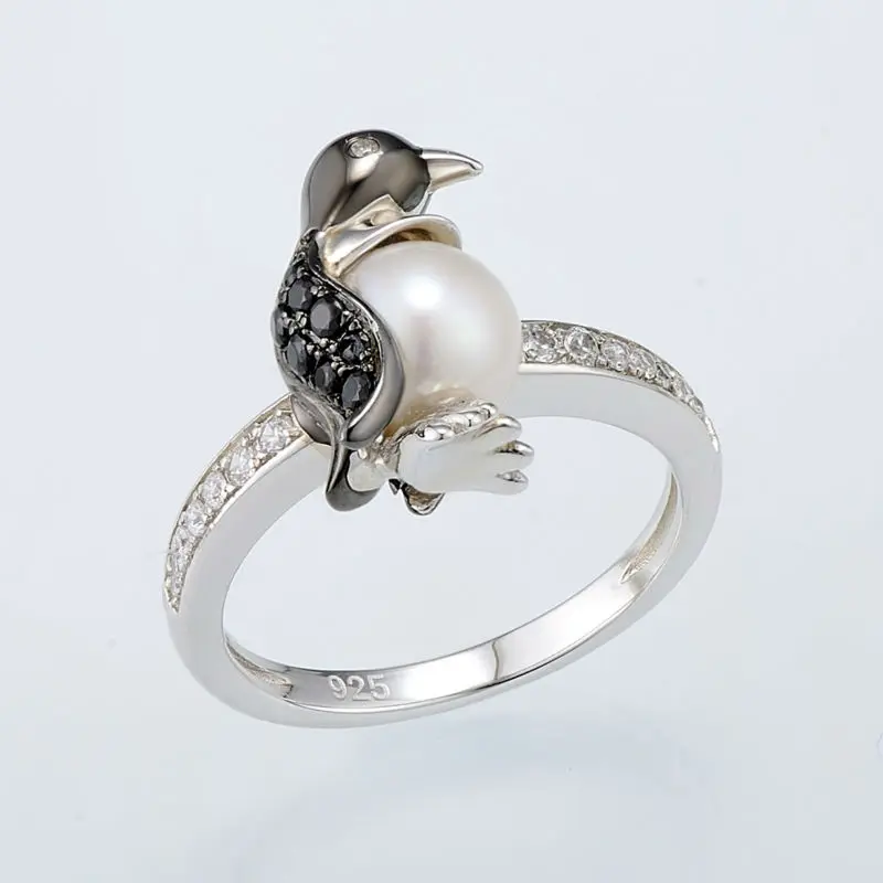 Women Rings Penguin Pearl Sterling Silver Cubic Zircon Trendy Fashion Jewelries