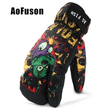 Зимние лыжные перчатки для мужчин и женщин, водонепроницаемые, для велоспорта, катания на лыжах, сноуборда, высококачественные Мультяшные перчатки, сохраняющие тепло, толстые, зимние перчатки