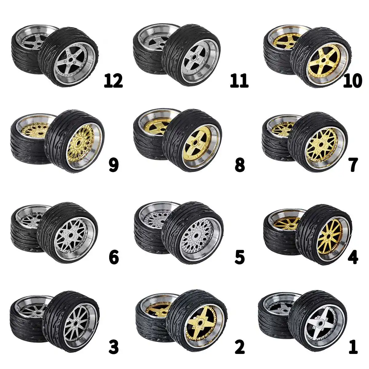 

4PCS Alloy Wheels Tire Set Axles Vehicle Wheels Tire Modified Alloy Car Refit Wheels For 1/64 Vehicle Car Model