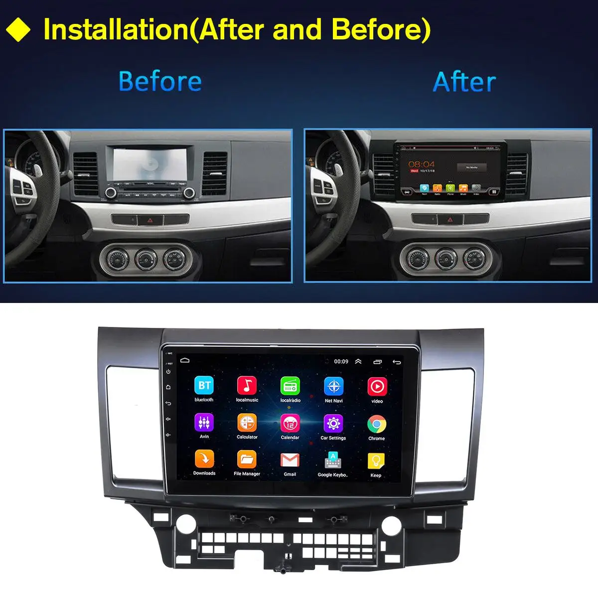 Top Car Multimedia Player 10.2 1G+16G for Android8.1Car Stereo 1DIN bluetooth WIFI GPS Quad Core For Mitsubishi Lancer head unit 1