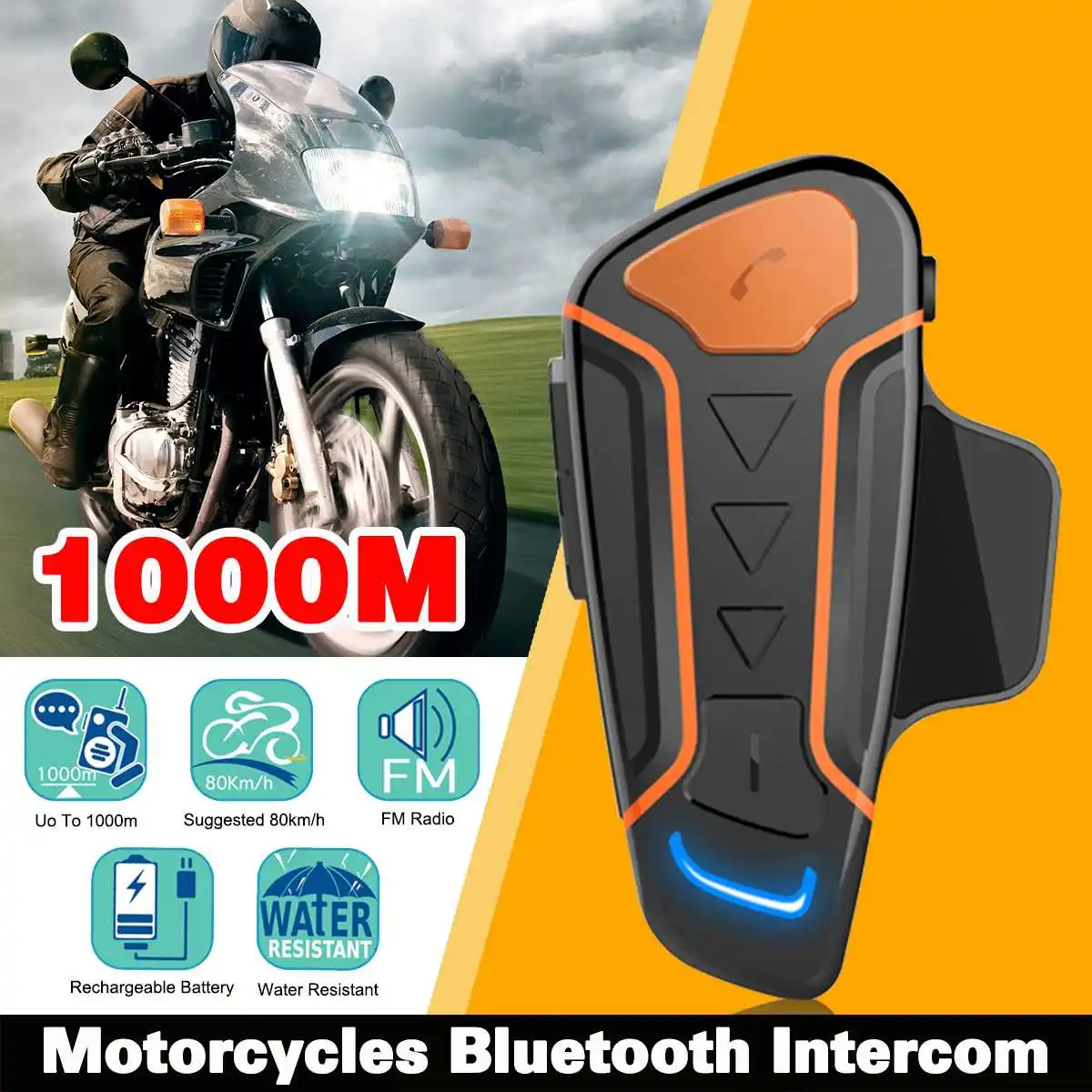 

2PCS IP67 Waterproof 100% Motorcycle Helmet Intercom WT003 1000m Moto Bluetooth Interphone Headset With FM Radio MP3