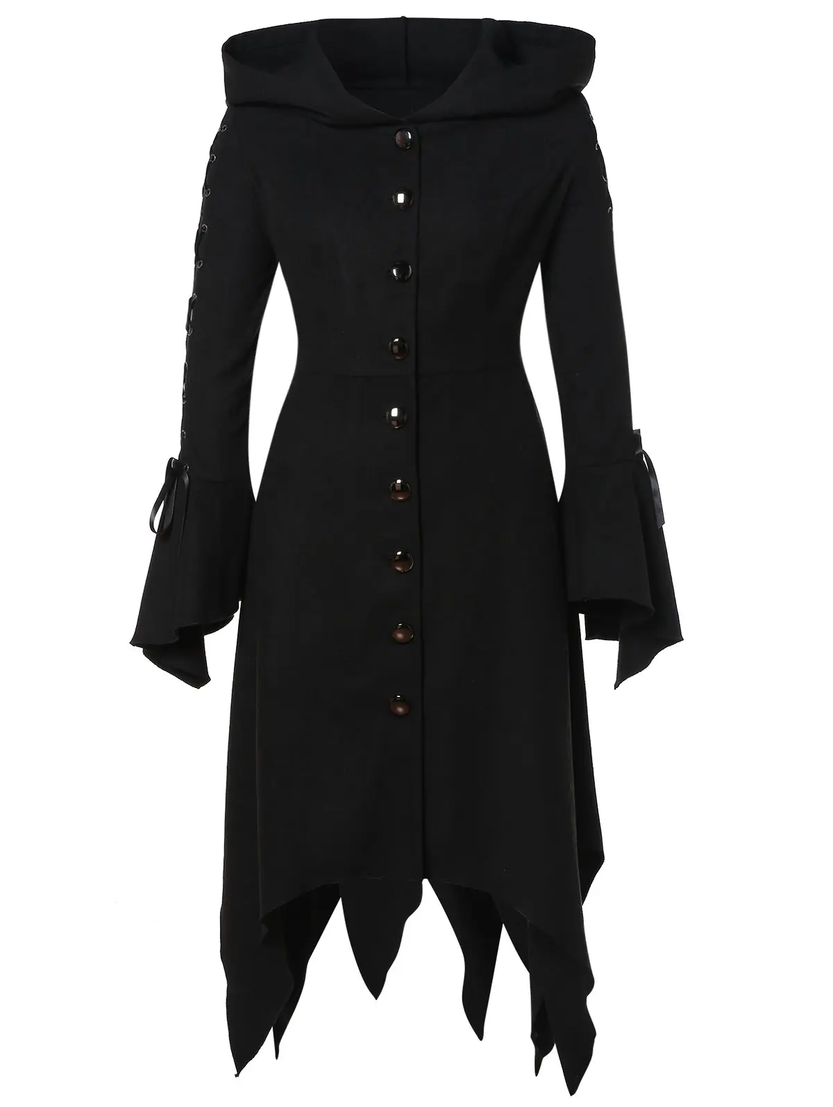 Wipalo Women Plus Size Hooded Lace Up Handkerchief Coat Casual Solid Flare Long Sleeves Button Up S