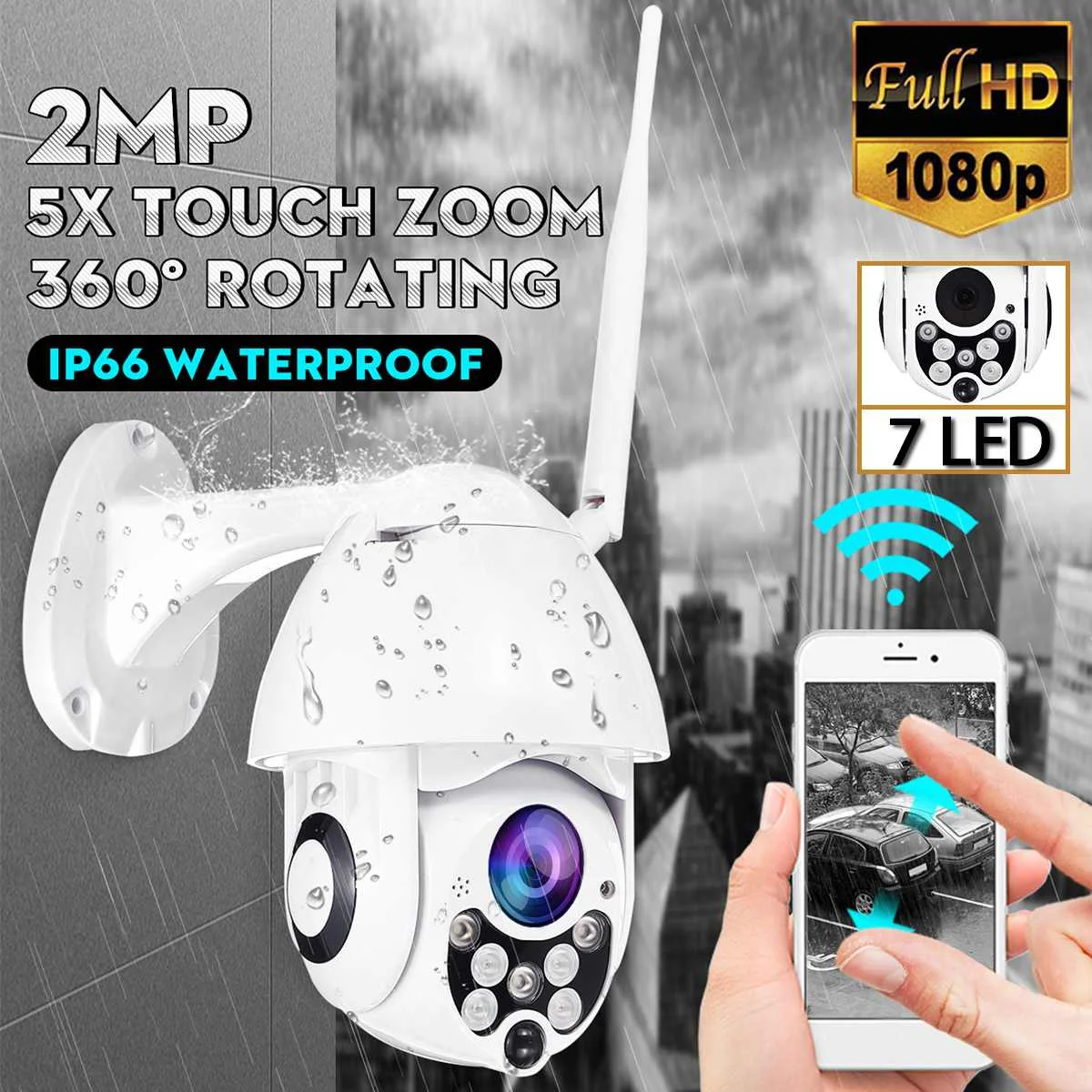 

HD 1080P 2.4G Wifi Wireless IP Camera Outdoor PTZ 7 Infrared Lights Night Vision Two Way Audio Security Camera Support TF Card