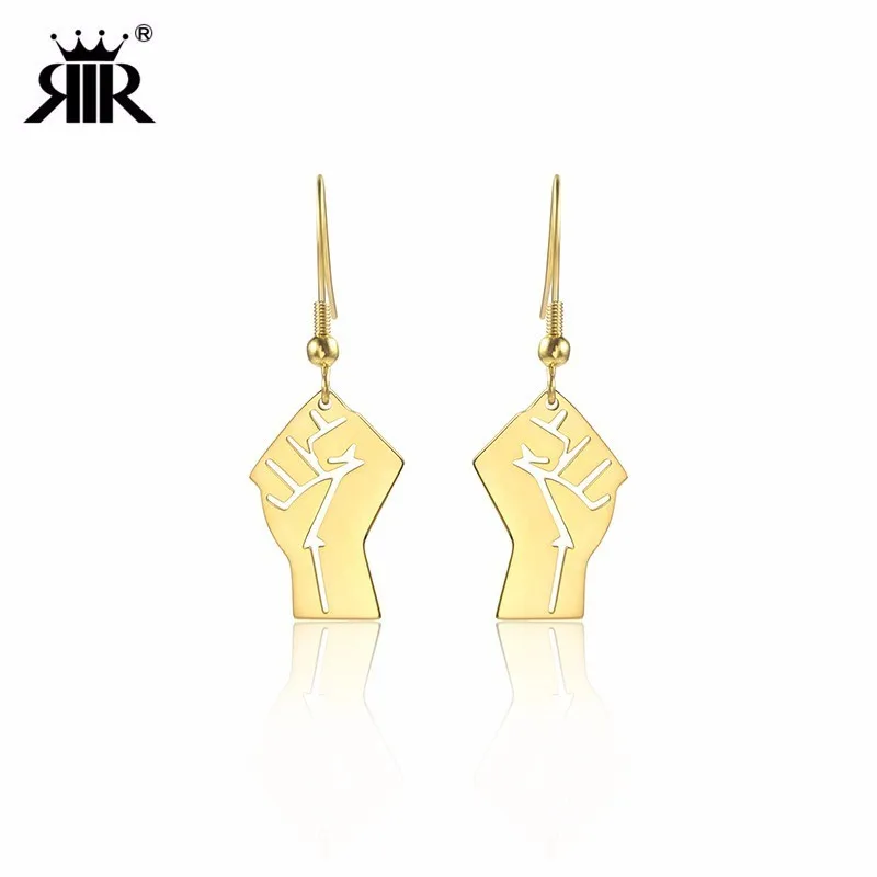 

RIR Stainless Steel Raised Clenched Fist Earrings African Power Earrings Symbolizes Unity And Support For Jewelry Earrings