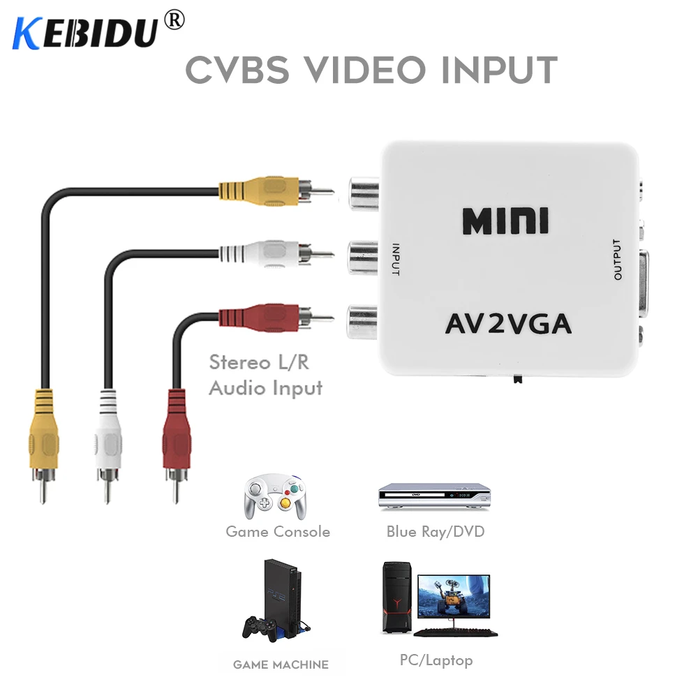 Конвертер видео KEBIDU Mini HD AV2VGA конвертер AV RCA CVBS в VGA с аудио 3 5 мм для ПК HDTV|Кабели VGA| |