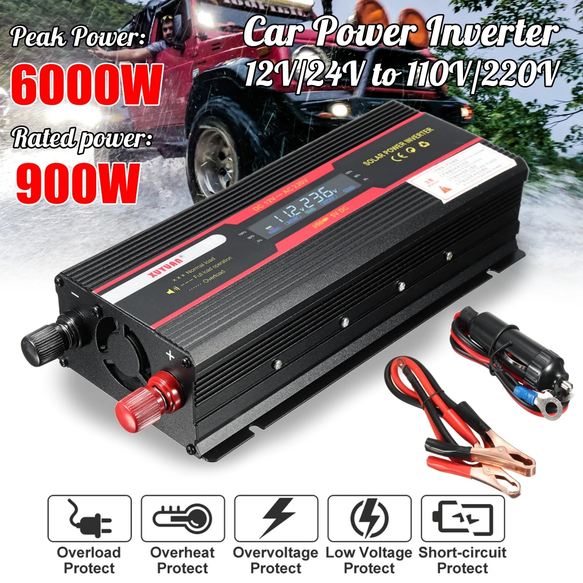 

Car Inverter 12V 220V 6000W P eak Power Inverter Voltage Convertor Transformer DC 12V/24V To AC 220V/110V Solar Inversor